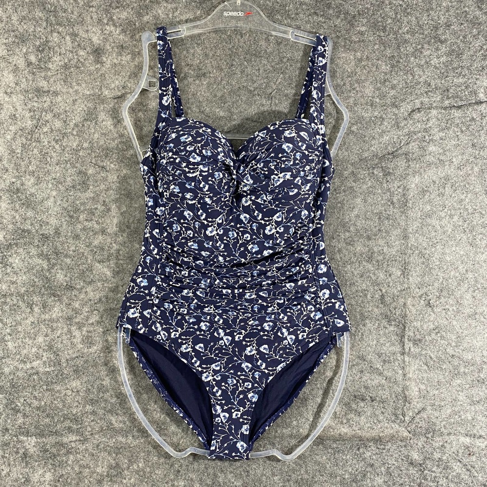 Niptuck Swim One Piece 8 Navy Blue Floral Ruched